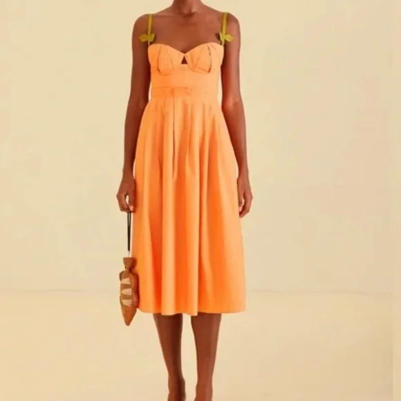 FARM Rio Bicolor Sleeveless Organic Cotton Midi Dress Orange Guava - Picture 13 of 14